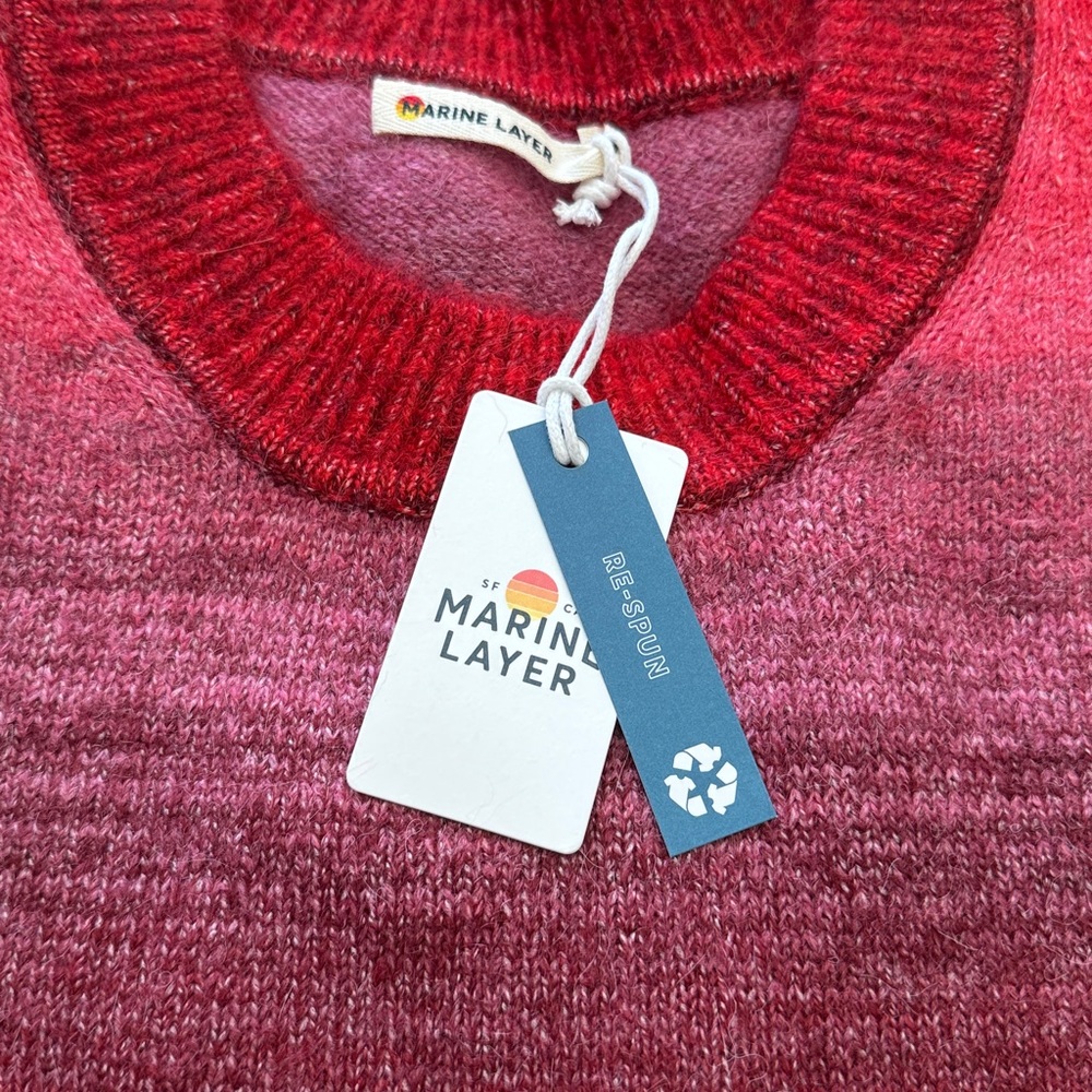 NEW❤️Marine Layer Women's Ayla Puff Sleeve Crewneck Sweater Red Pink Warm Ombre - Picture 3 of 9